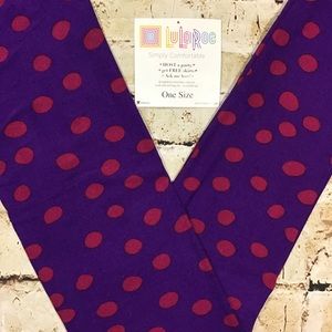 Leggings LuLaRoe OS Sz 2-10 Purple with Polka Dots